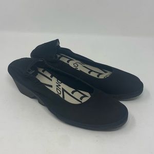 Fly London Pledfly Black Leather Wedge Slip On Platform Shoes Size 39 8-8.5